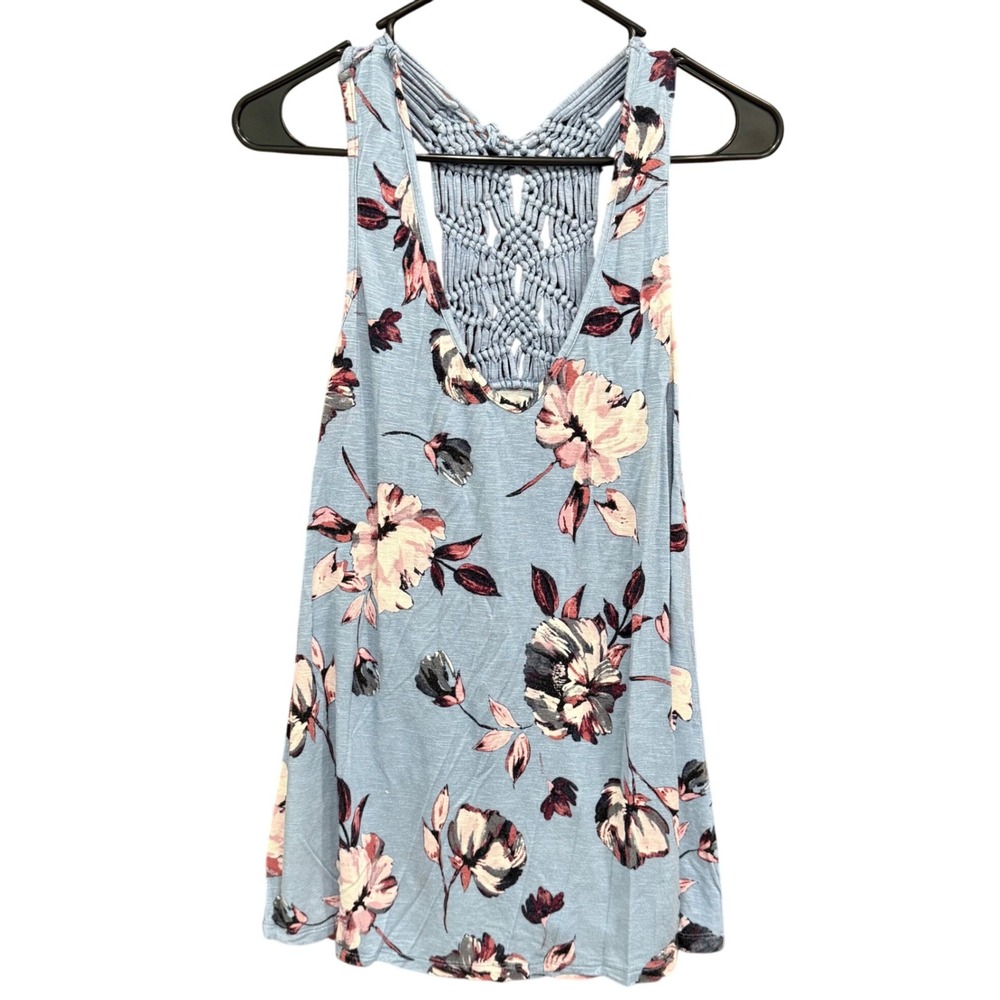 Maurices Floral Tank Top Blue Pink Crochet Back Sleeveless‎ Size 1